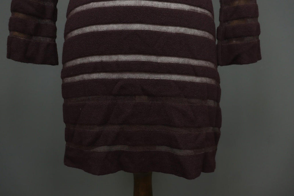 SARAH PACINI Maroon White Striped Knitted Long Sleeve Round Neck Dress M / L