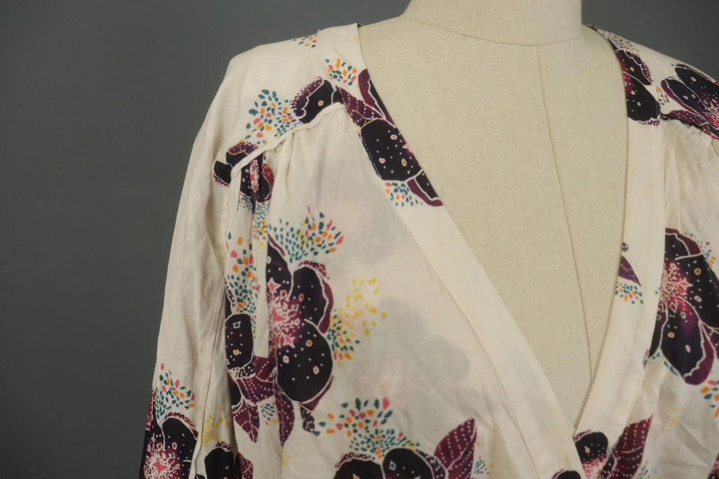 Free People Multi Viscose Floral V-Neck Long Sleeve Pullover Wrap Top – Size S