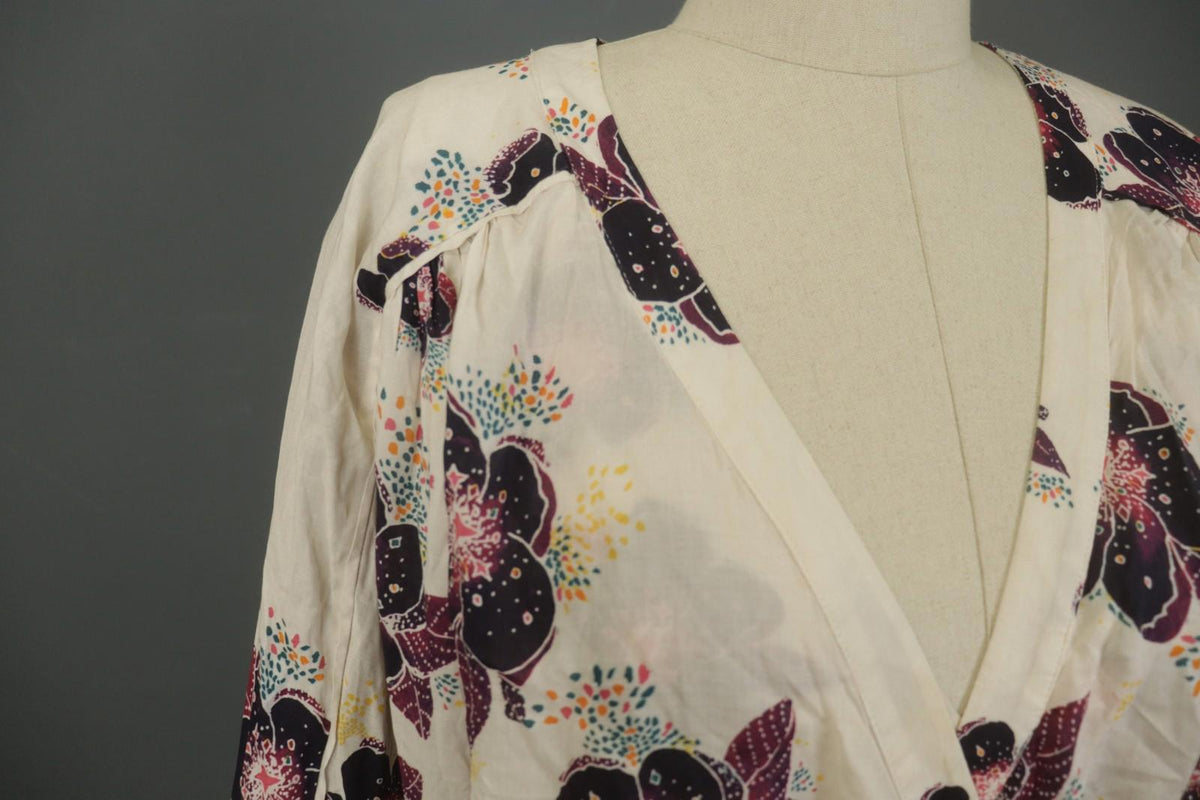 Free People Multi Viscose Floral V-Neck Long Sleeve Pullover Wrap Top – Size S