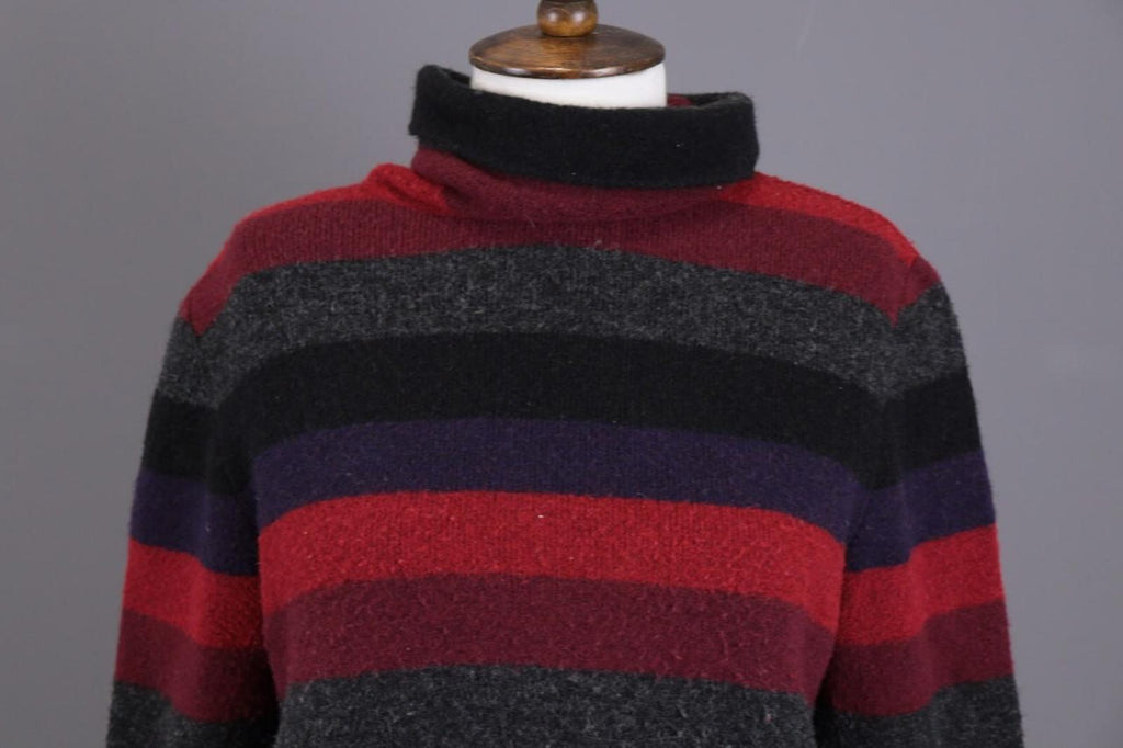 SARAH PACINI Multicolor Wool Striped Turtle Neck Knit Sweater One Size