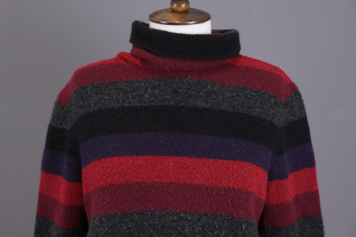 SARAH PACINI Multicolor Wool Striped Turtle Neck Knit Sweater One Size