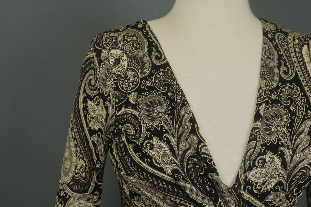 ETRO MILANO Multi Paisley 100% Viscose Long Sleeve V-Neck Sheath Dress – Size 46