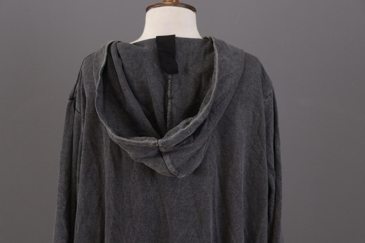 RUNDHOLZ Maxi Dress Gray Acrylic Hooded Ribbed Cuff & Hem Pouch Pocket – Size M