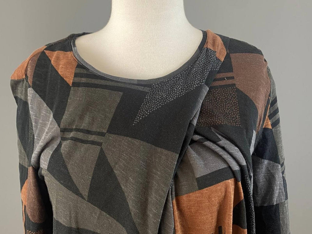 GUDRUN SJODEN Multicolor Abstract Geometric Long Sleeve Wrap Tunic Shirt – Size M