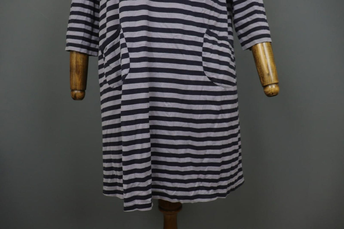 MARIMEKKO Gray & Black Striped 3/4 Sleeve Front Pockets Tunic Dress Sz S/M