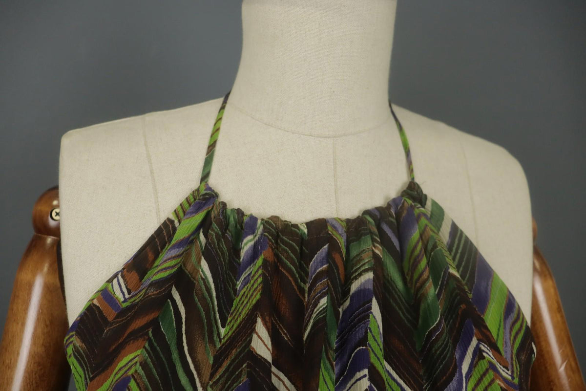 MAX MARA Multicolor Geometric Silk Halter Neck Sleeveless Midi Dress – Size 40