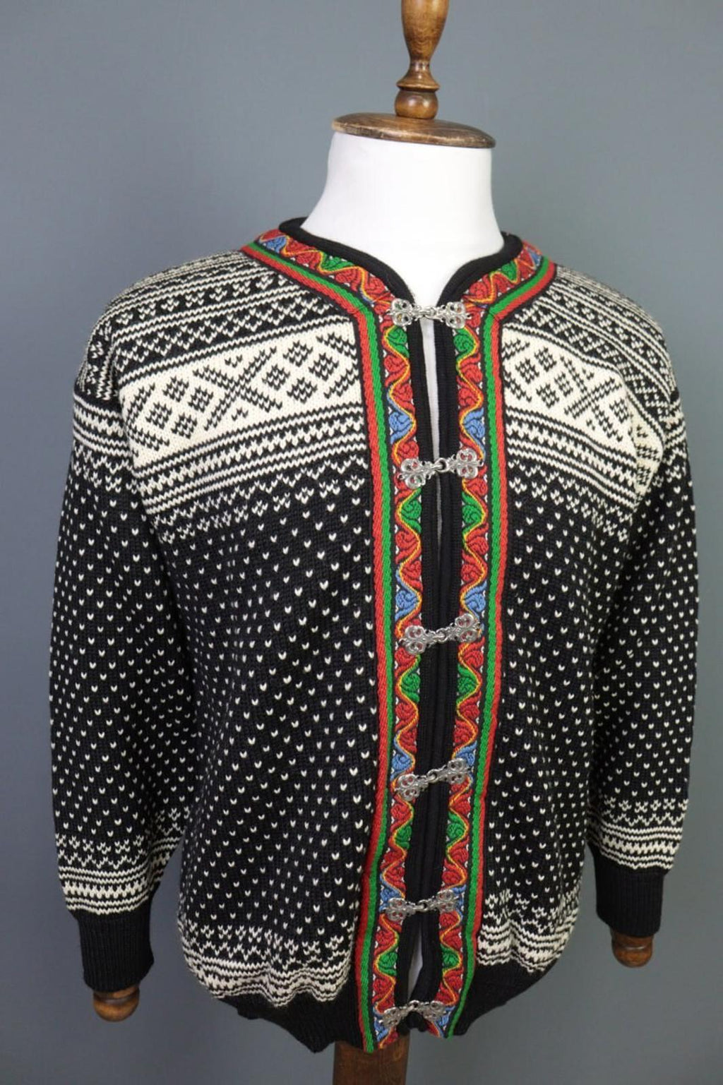 DALE OF NORWAY Black Clasp Fair Isle Wool Knit Ski Sweater