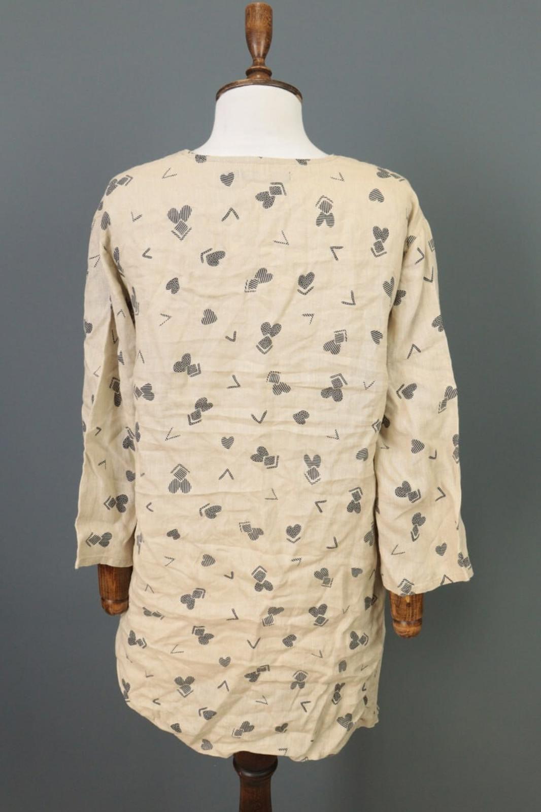 GUDRUN SJODEN Beige Printed Linen Long SLeeve Lagenlook Blouse Tunic Shirt Sz M