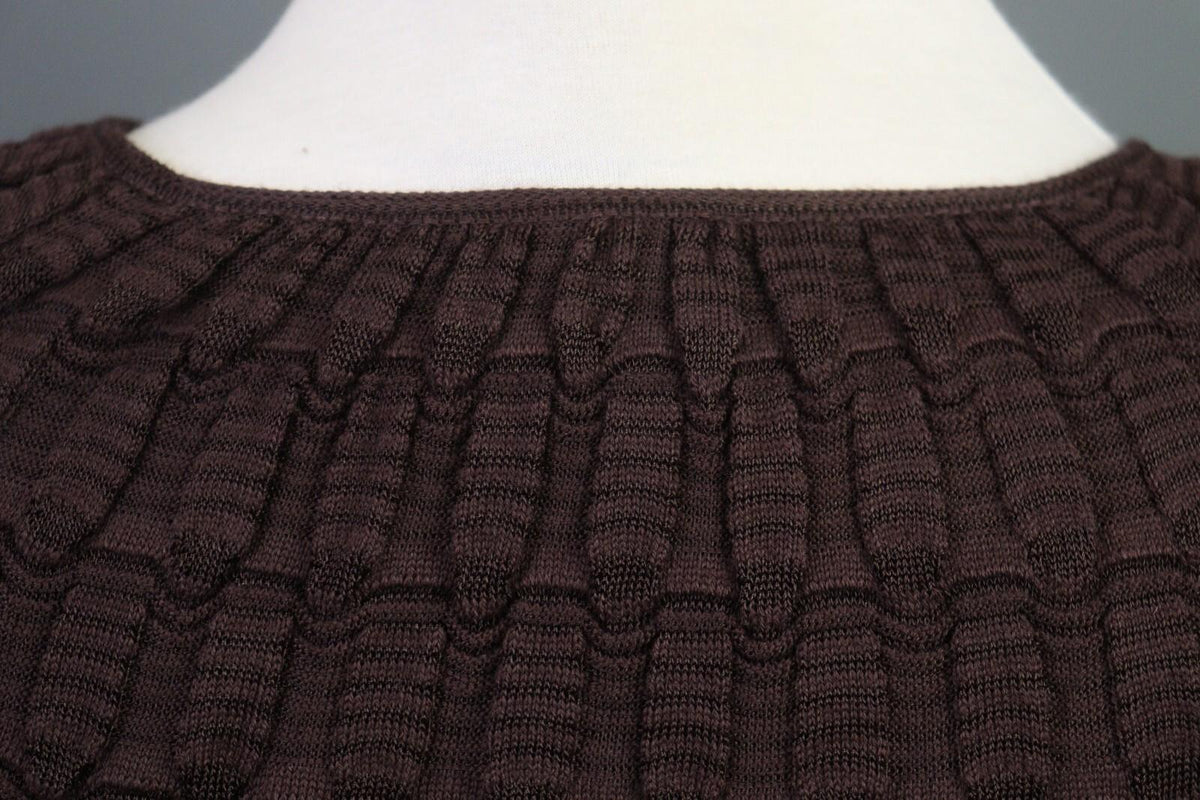 MISSONI Brown Wool Knit A-Line Stretch Sweater Knee Length Dress