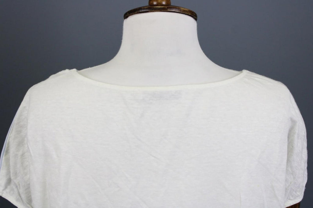 FABIANA FILIPPI White Crew Neck Cap Sleeve Metallic High-Low Blouse Top S/M