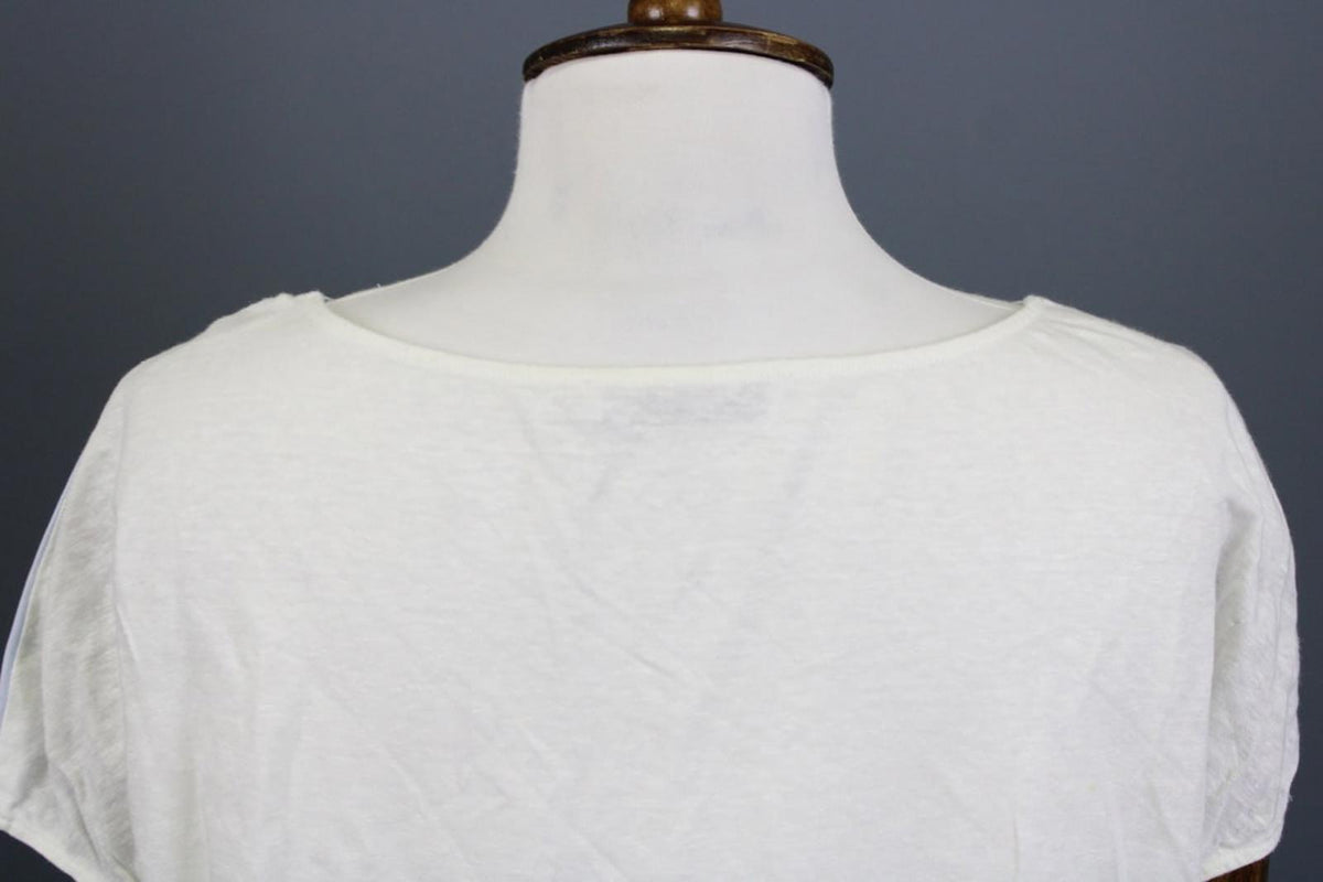 FABIANA FILIPPI White Crew Neck Cap Sleeve Metallic High-Low Blouse Top S/M