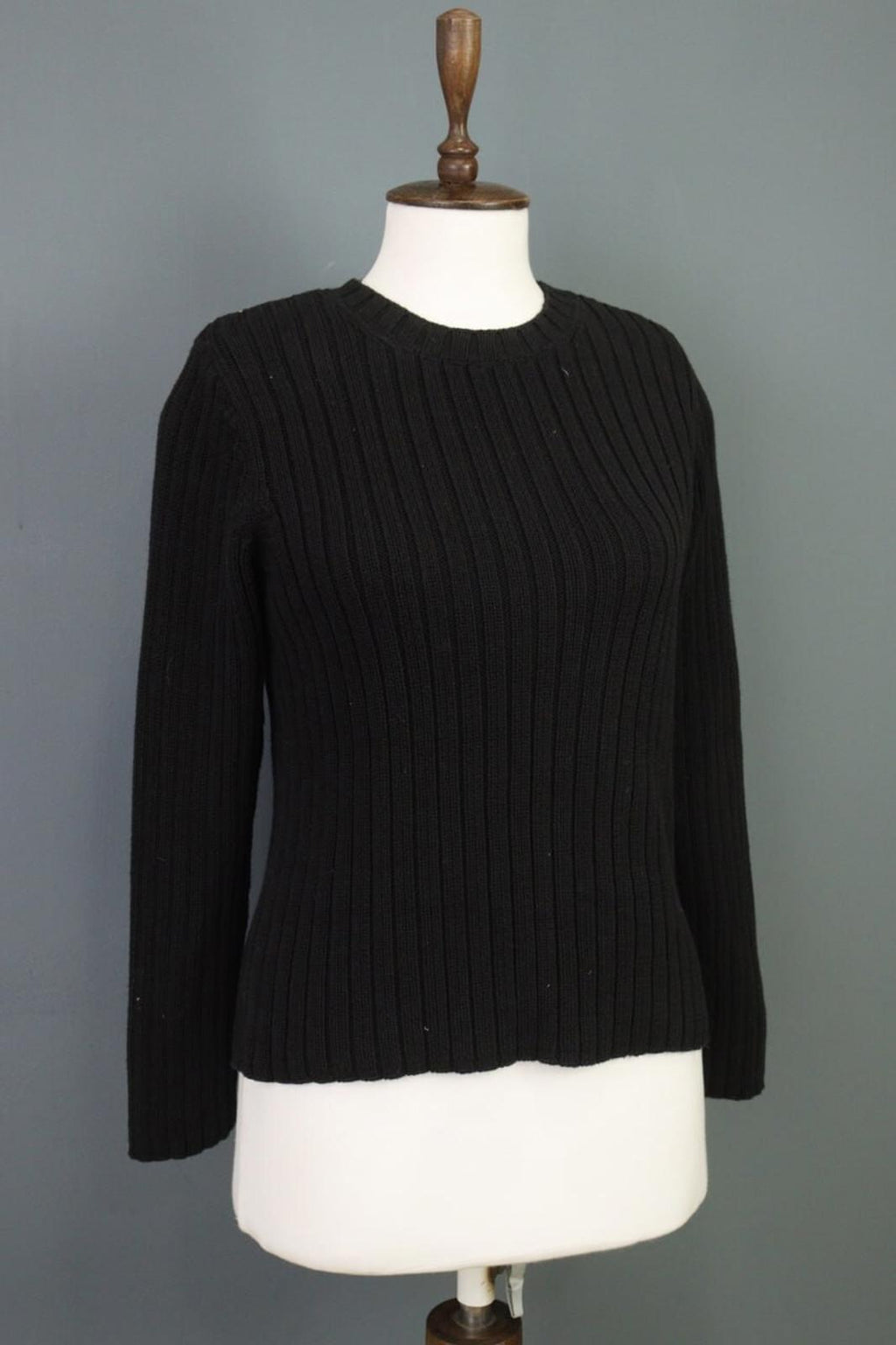 LAUREN RALPH LAUREN Petite Ribbed Black Knit Sweater Sz S