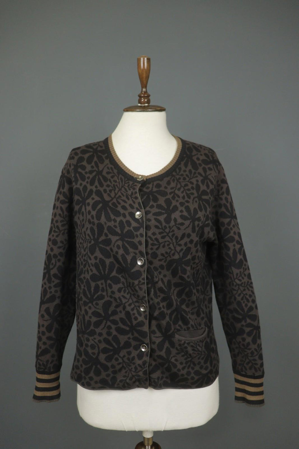 GUDRUN SJODEN Brown Floral 100% Cotton Button-Front Cardigan Sweater – Size S