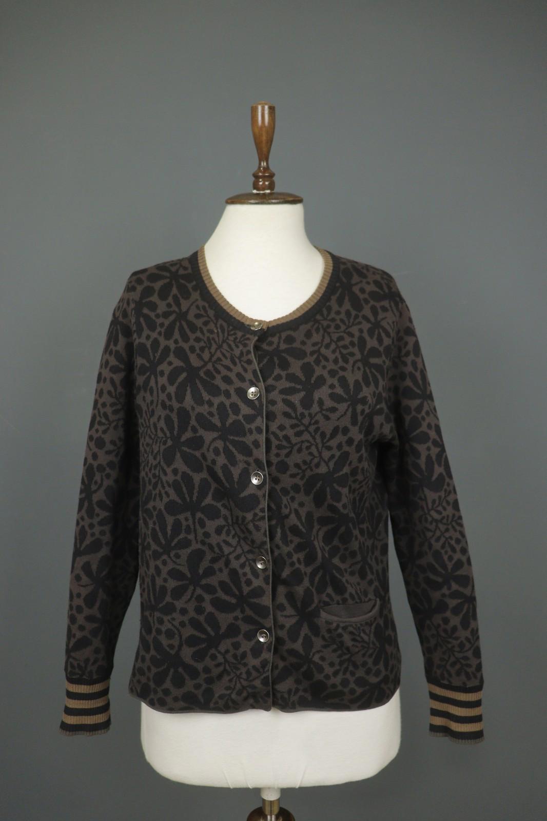 GUDRUN SJODEN Brown Floral 100% Cotton Button-Front Cardigan Sweater – Size S
