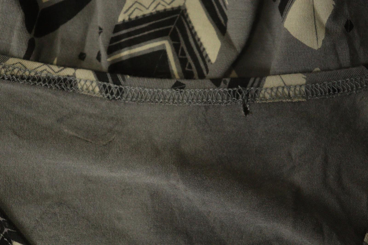 GUDRUN SJODEN Gray Black Leaf Print Round Neck Long Sleeve Pullover Blouse Top