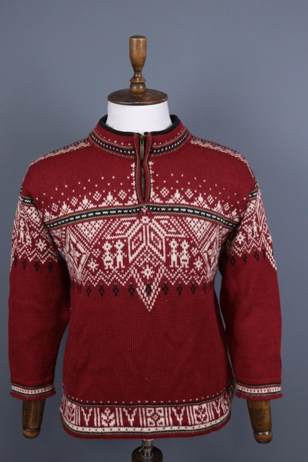 DALE OF NORWAY Sport Red Fair Isle 1/4 Zip Insulated Knit Ski Sweater Sz XS