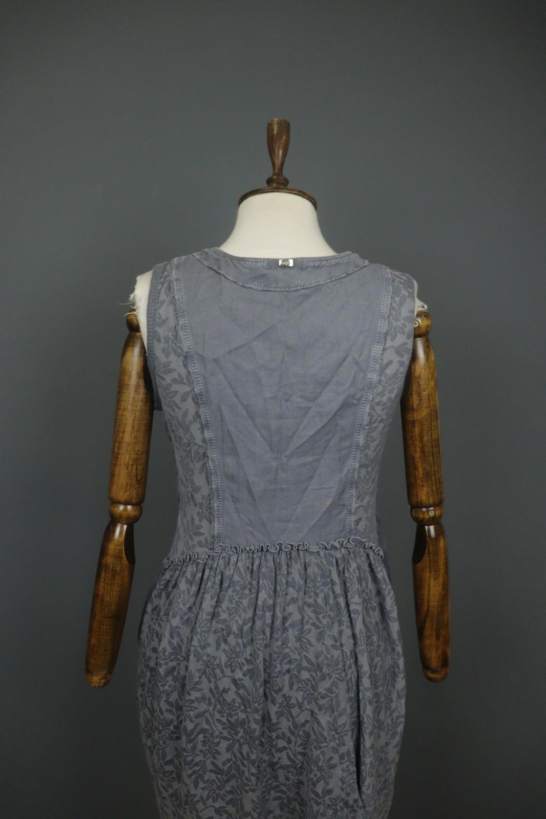 HIGH USE Gray Floral Cotton Sleeveless Sweetheart Neck 3/4 Zip Shift Dress Sz 38
