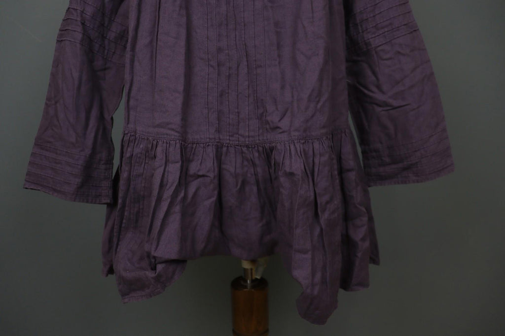 GUDRUN SJÖDEN Purple 100% Cotton Pintuck Long Sleeve Tie Neck Tunic Dress – Size S