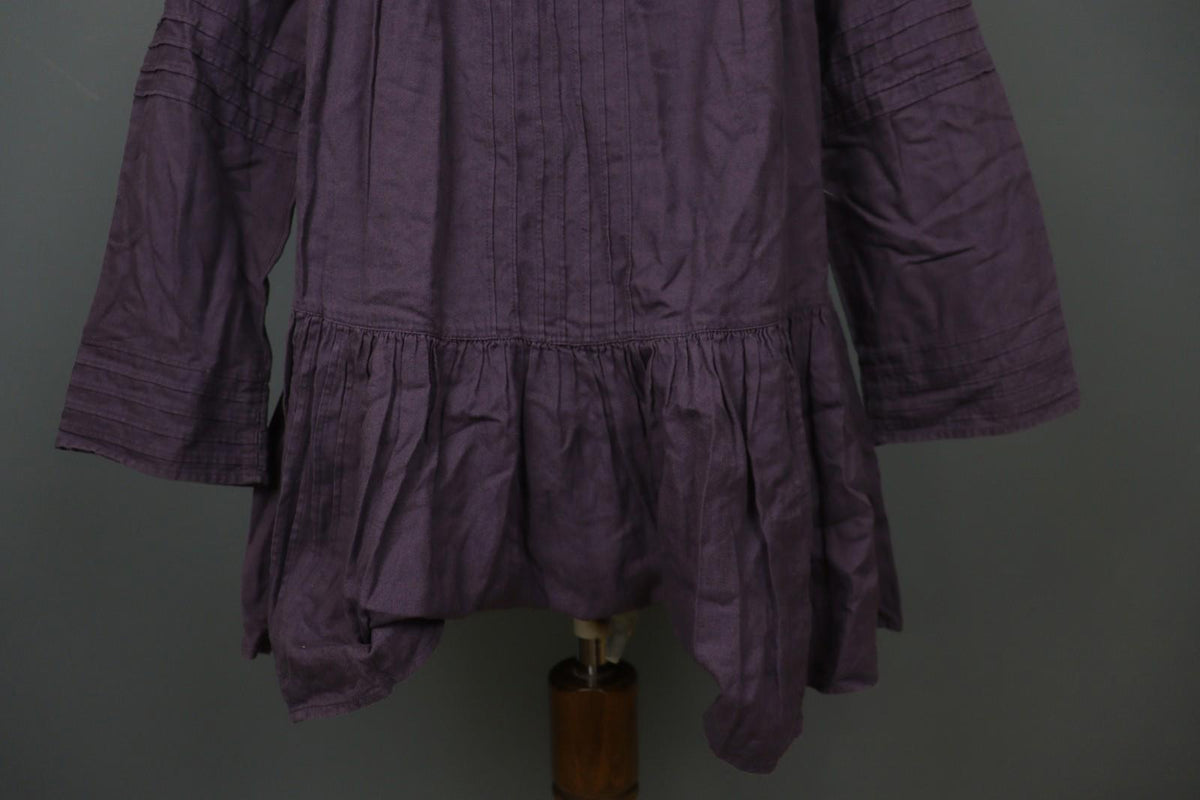 GUDRUN SJÖDEN Purple 100% Cotton Pintuck Long Sleeve Tie Neck Tunic Dress – Size S