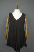 MARIMEKKO Black Viscose Pleated Lagenlook Sleeveless V-Neck Tank Dress – Size S