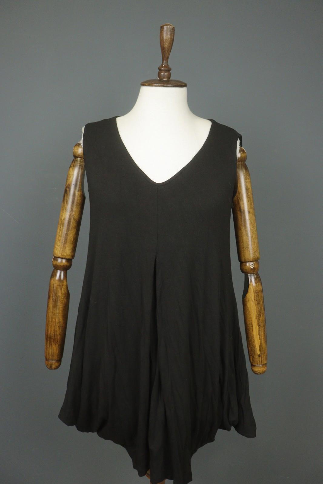 MARIMEKKO Black Viscose Pleated Lagenlook Sleeveless V-Neck Tank Dress – Size S