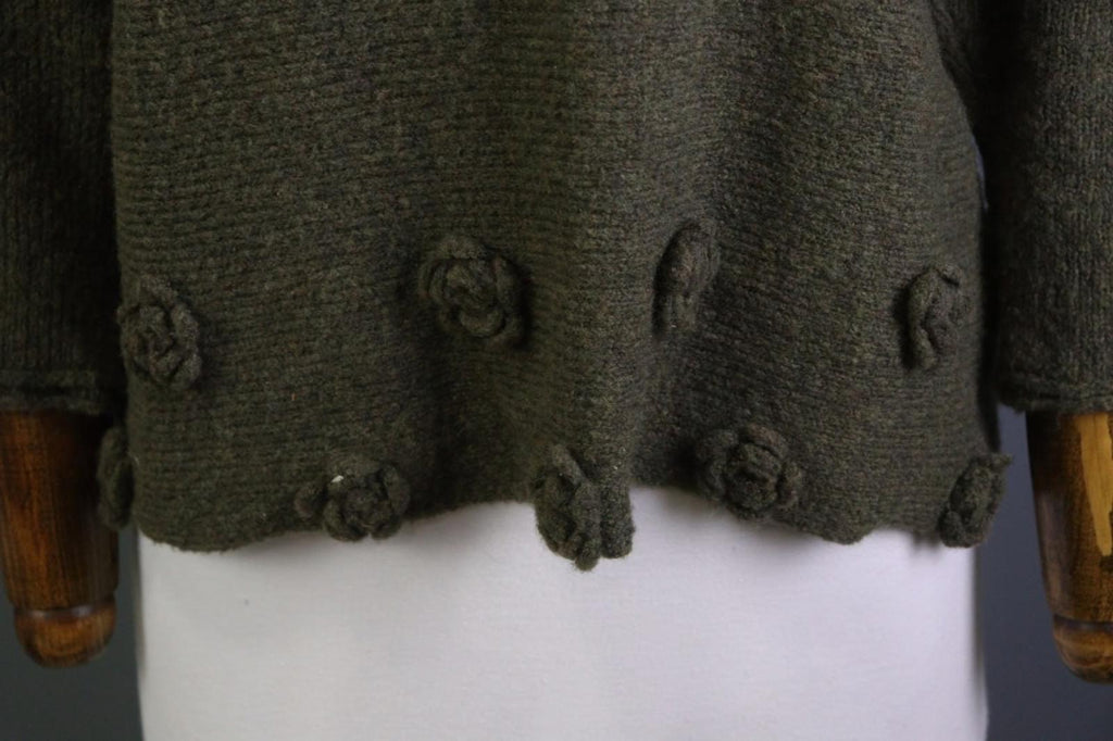 GRIZAS Green Wool Flower Knit Crew Neck Long Sleeve Pullover Sweater – Size XL