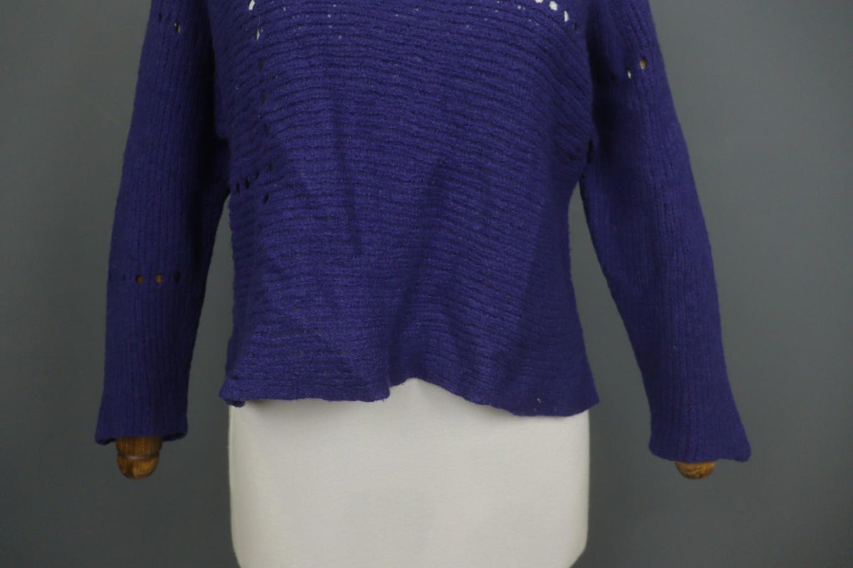 GRIZAS Purple Wool Cable Knit Long Sleeve Round Neck Pullover Sweater – Size M