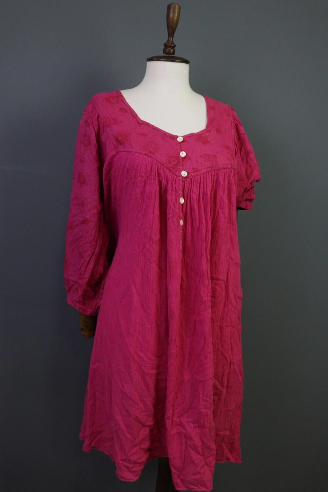 GUDRUN SJODEN Pink Henley 3/4 Sleeve Blouson Shirt Midi Dress – Size L
