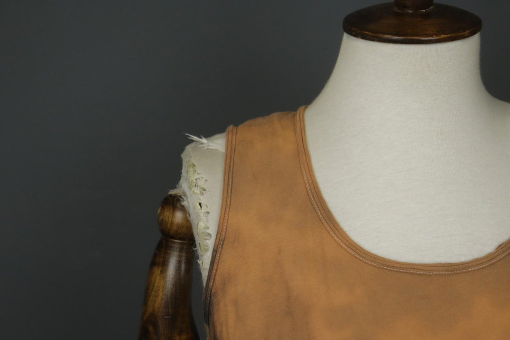 Tank Top Brown Black 100% Cotton Tie-Dye Wide Strap Round Neck Pullover – Size M