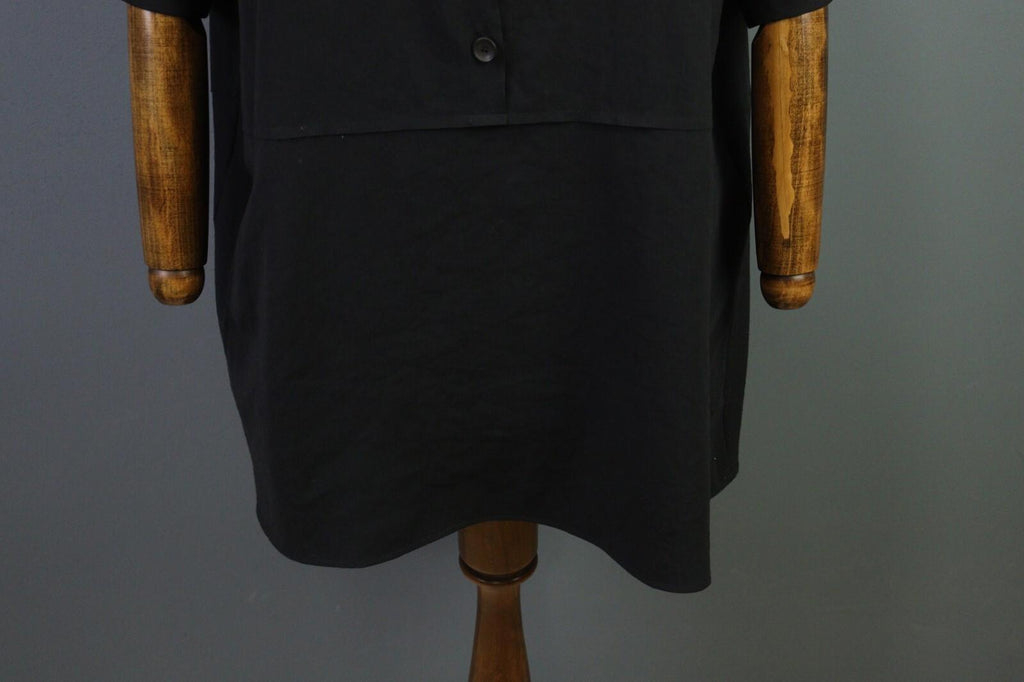 OSKA Black Short Sleeve Button Scoop Neck A-Line Blouson Dress – Size 3