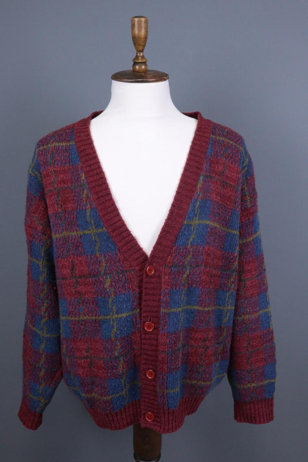 MISSONI UOMO Multicolor Check V-Neck Wool Knit Button Cardigan Sweater – Size 50