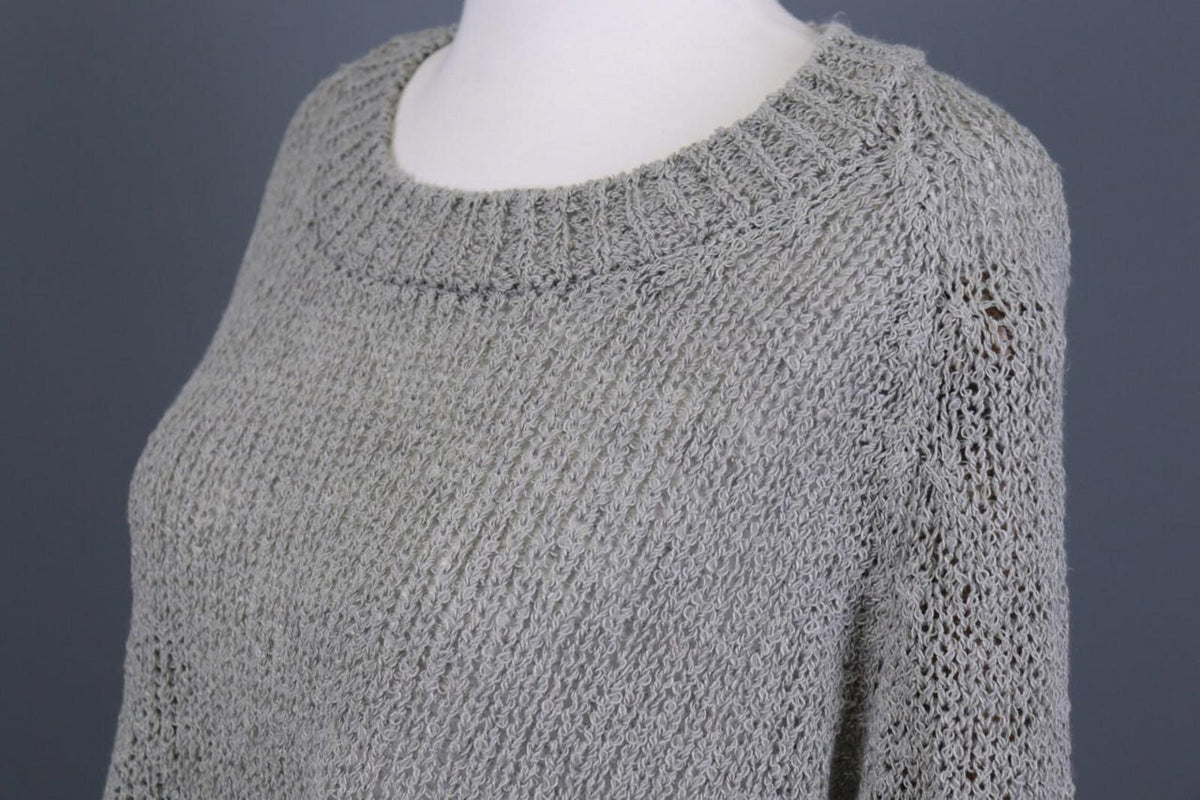 ANNETTE GORTZ Gray Open Knit Hemp Crew Neck Knit Sweater – Size S