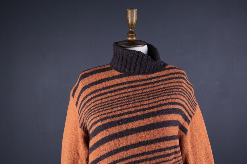 VERSACE JEANS COUTURE Orange Striped Wool Knit Long Sleeve Sweater – Size XL