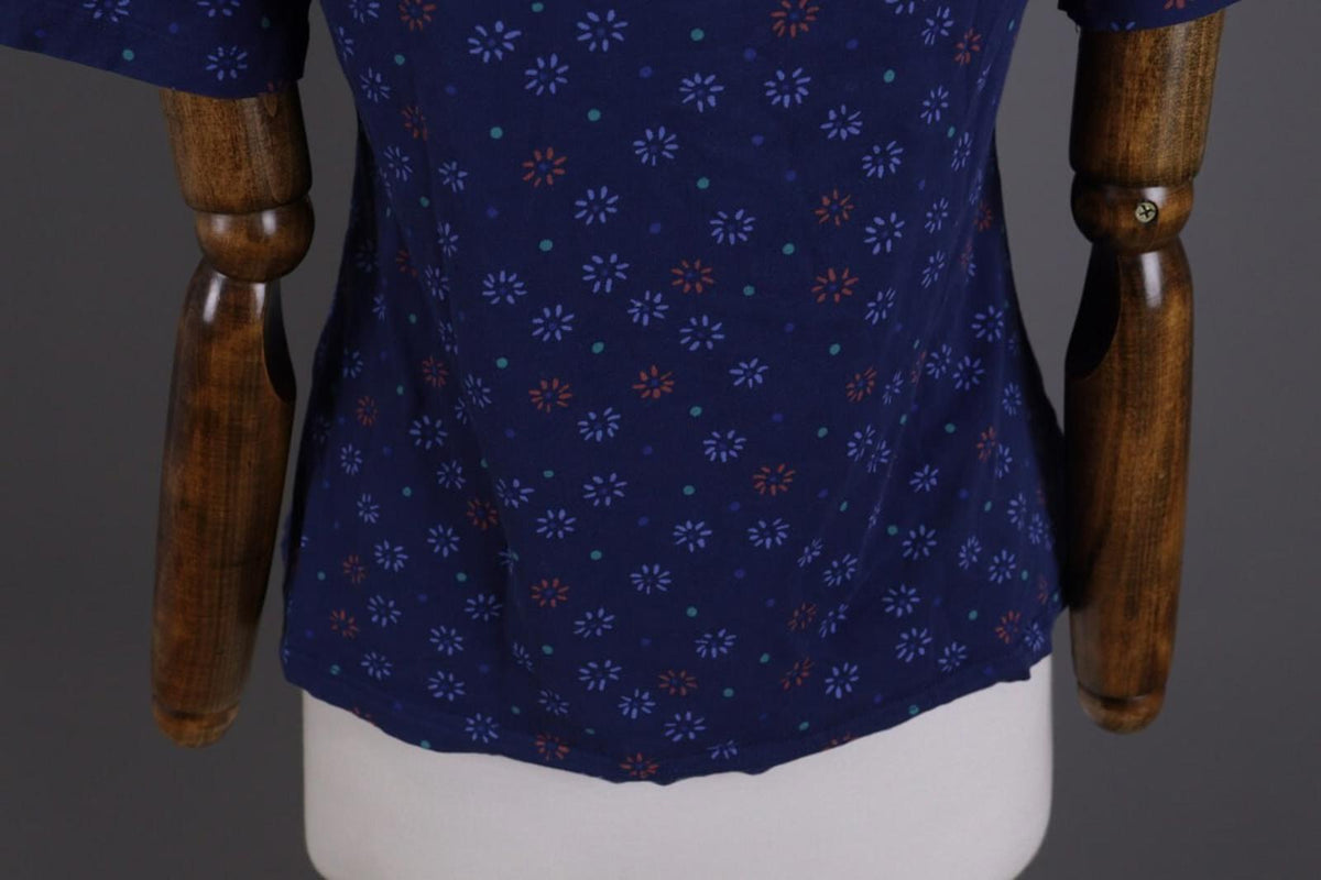 GUDRUN SJODEN Blue Floral Short Sleeve Blouse Top Shirt – Size S