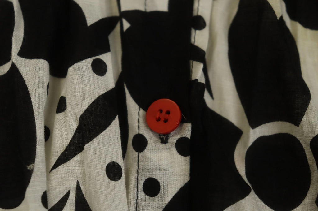 GUDRUN SJODEN White Black Floral Cotton Long Sleeve Button Front Blouse Top Sz S