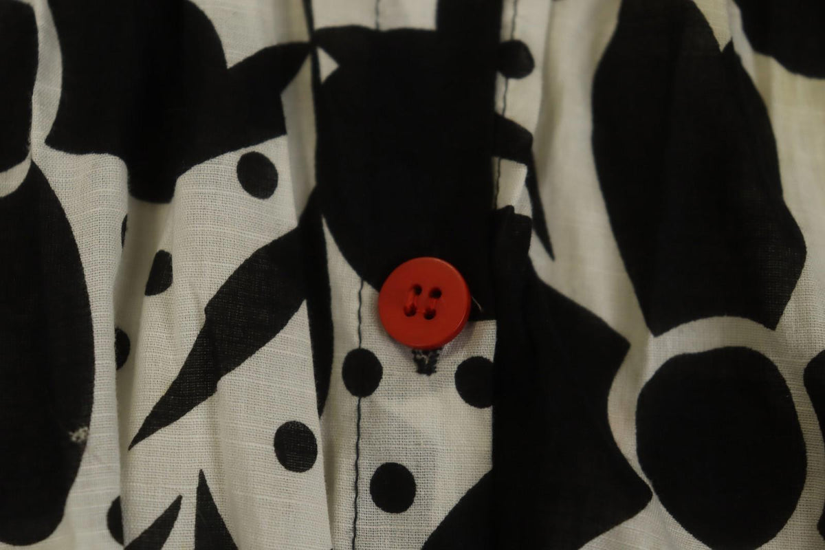 GUDRUN SJODEN White Black Floral Cotton Long Sleeve Button Front Blouse Top Sz S