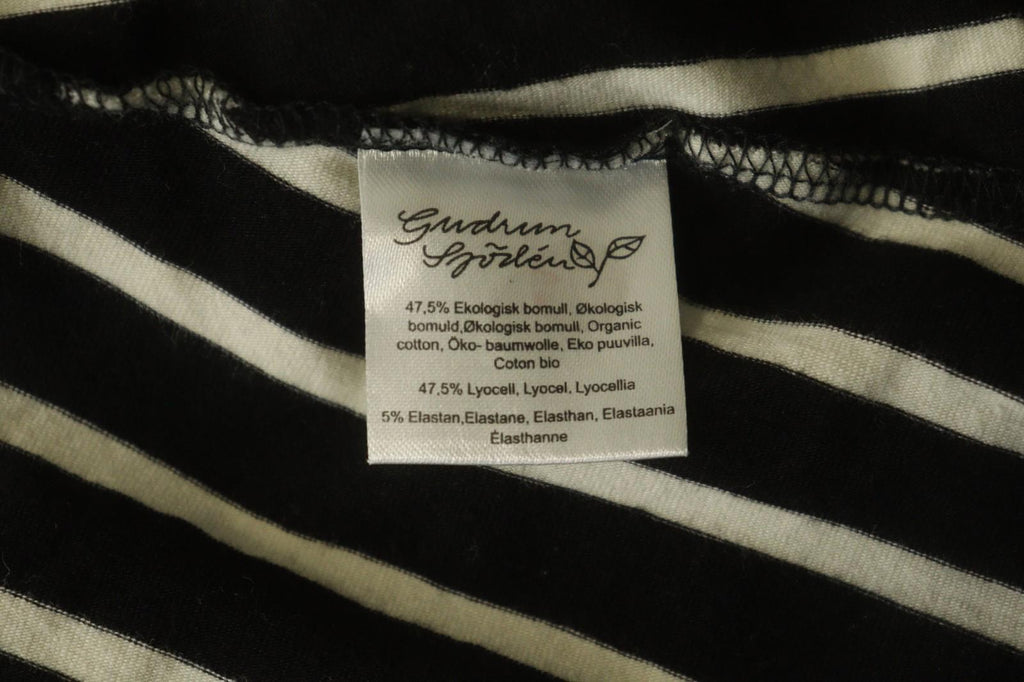 GUDRUN SJODEN Black White Striped Casual V-Neck Short Sleeve A-Line Dress – Size L