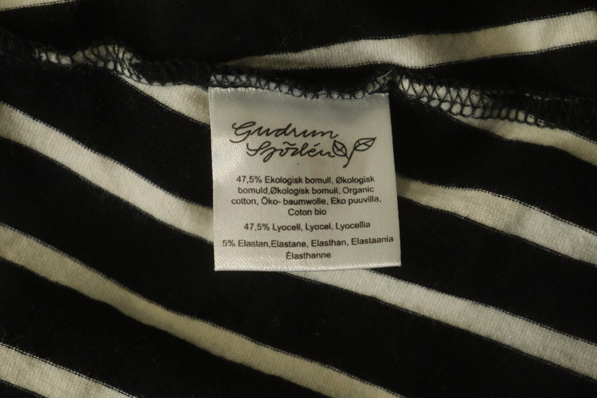 GUDRUN SJODEN Black White Striped Casual V-Neck Short Sleeve A-Line Dress – Size L