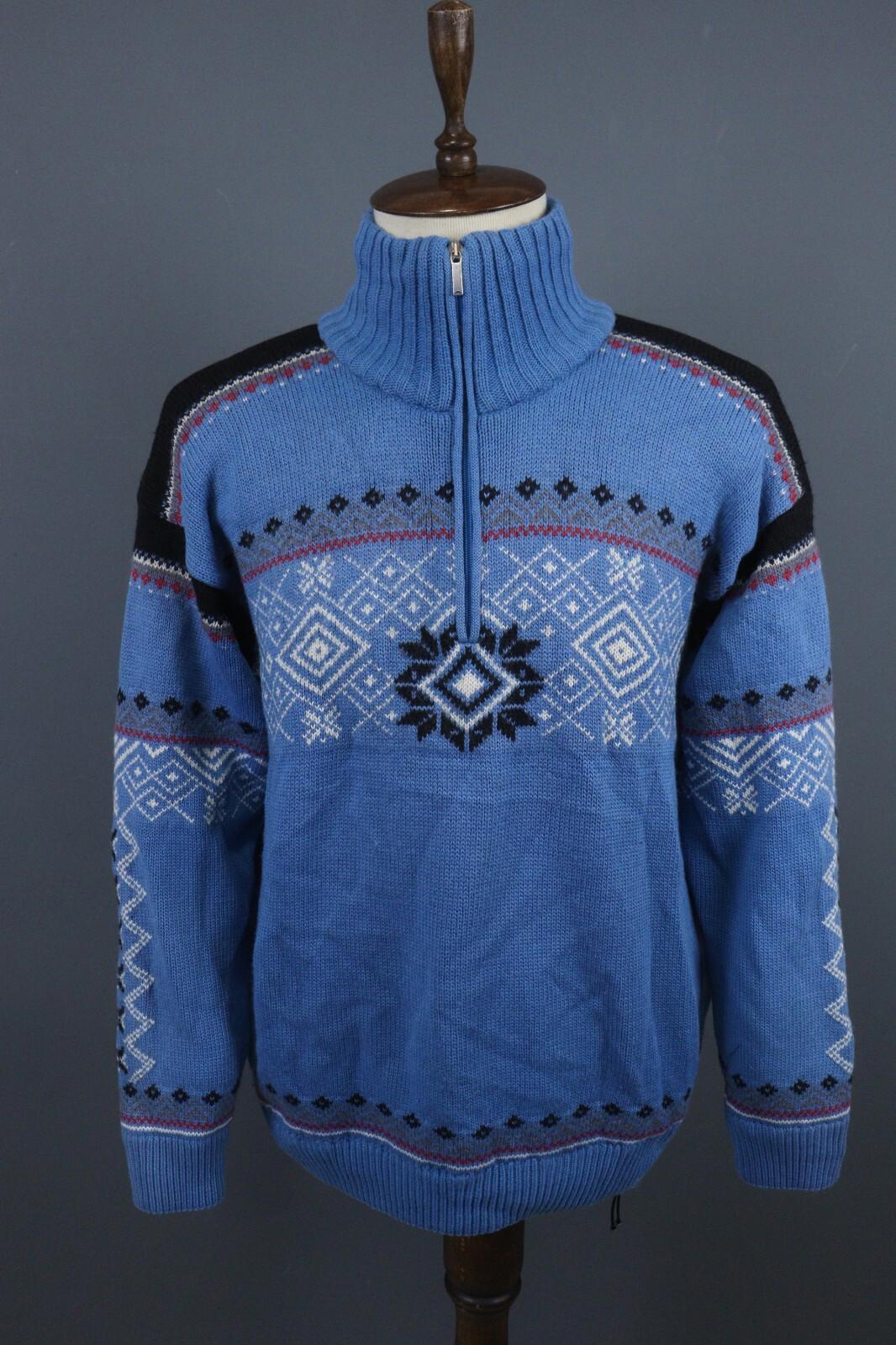 DALE OF NORWAY Blue Fair Isle Pure Wool Knit 1/4 Zip Ski Sweater