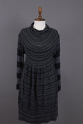 OSKA Gray Striped A-Line Cowl Neck Long Sleeve Short Dress – Size 2