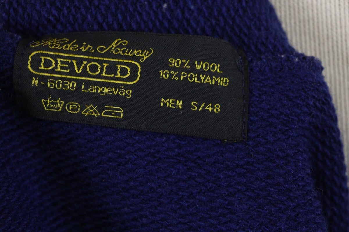 DEVOLD Blue Wool Long Sleeve High Neck Full Zip Sweater – Size S