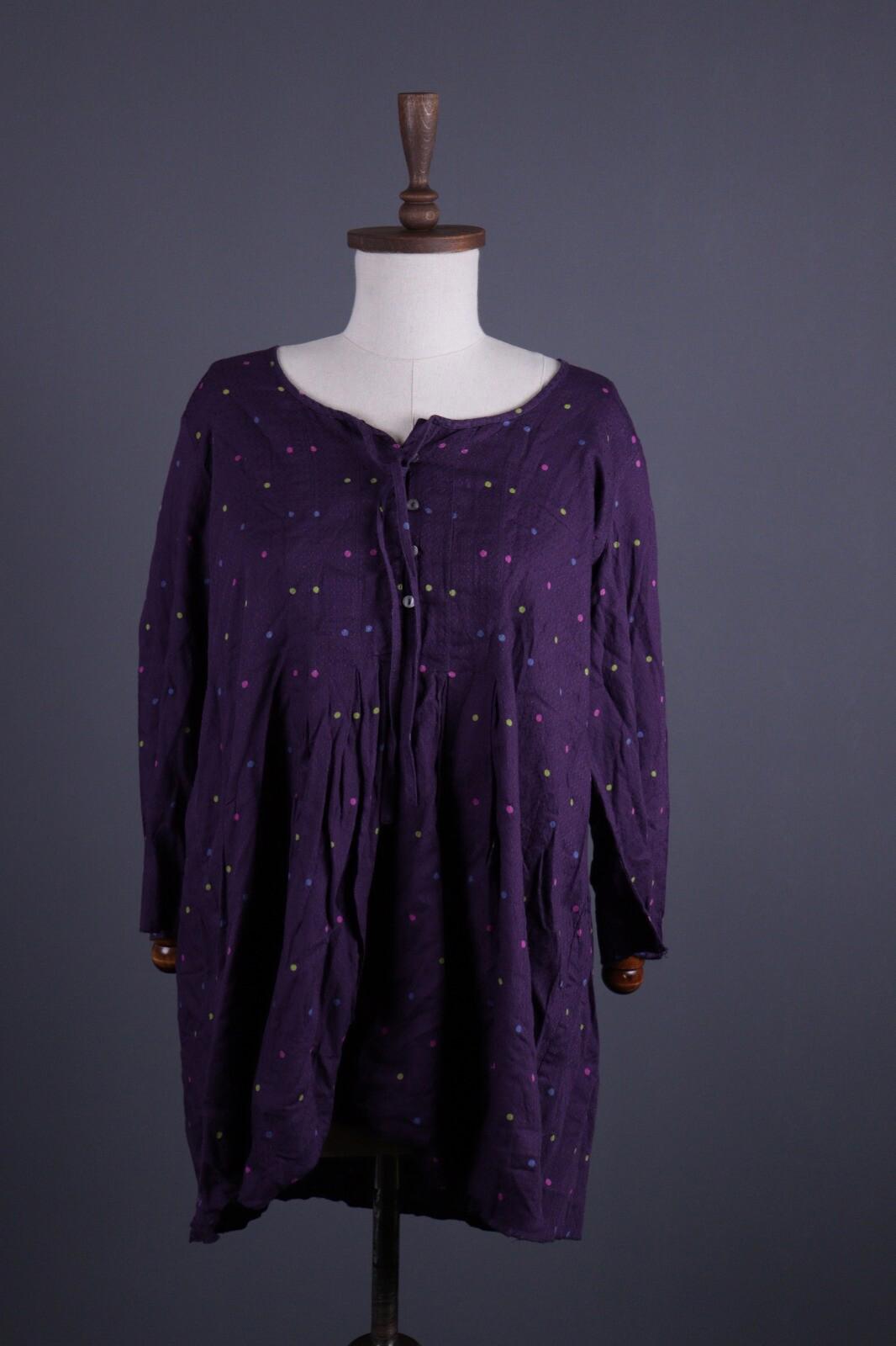 GUDRUN SJODEN Purple Dotted Lagenlook Relaxed Long Sleeve Blouson Dress – Size M
