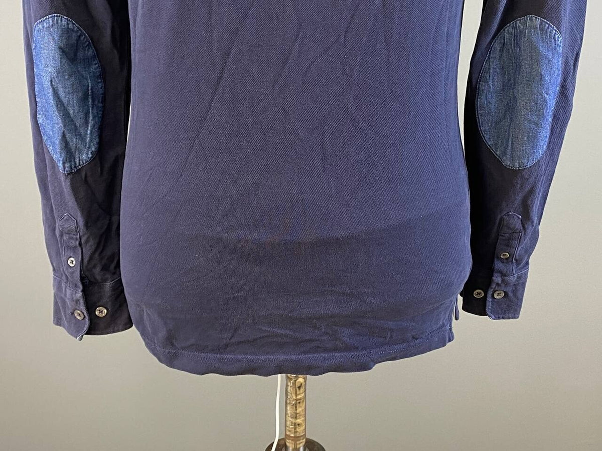 Hackett London Blue #1 Elbow Patches Long Sleeve Rugby Polo Shirt – Size XS – Used