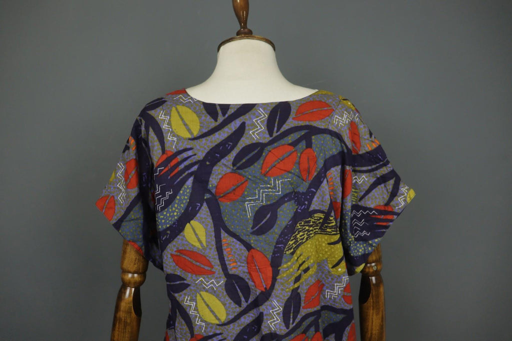 GUDRUN SJODEN Multicolor Printed Round Neck Short Sleeve Sheath Dress – Size XL