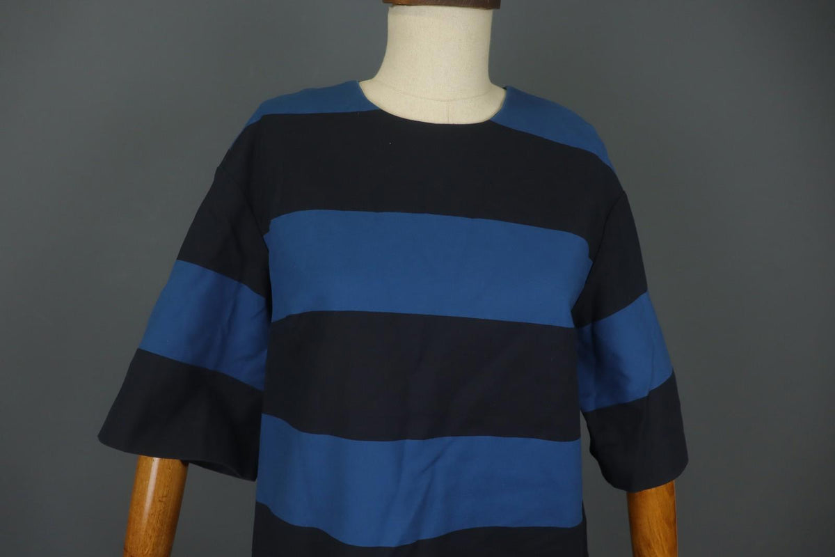 MARIMEKKO LAVINIA Blue Black Striped Cotton Short Sleeve Tunic Top – Size 42