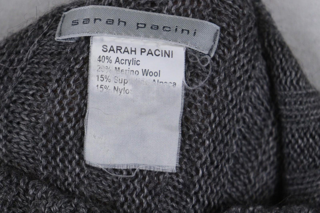 SARAH PACINI Gray Lagenlook Tight Knit Button Front Cardigan Sweater