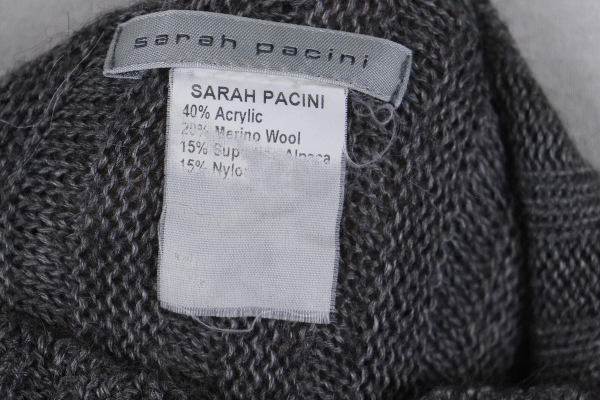 SARAH PACINI Gray Lagenlook Tight Knit Button Front Cardigan Sweater