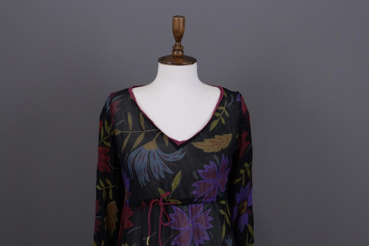 GUDRUN SJODEN Floral Mesh Drawstring Long Sleeve Shift Midi Dress – Size S