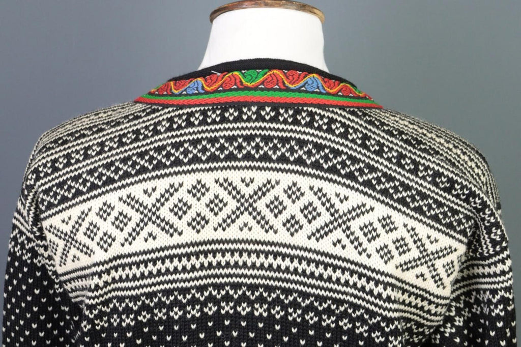 DALE OF NORWAY Black Clasp Fair Isle Wool Knit Ski Sweater