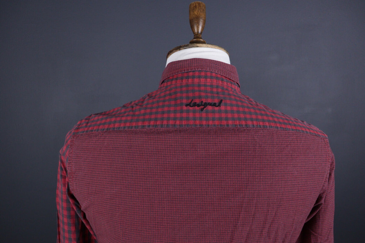 Desigual Regular Fit Red Check Long Sleeve Button Down Shirt – Size S